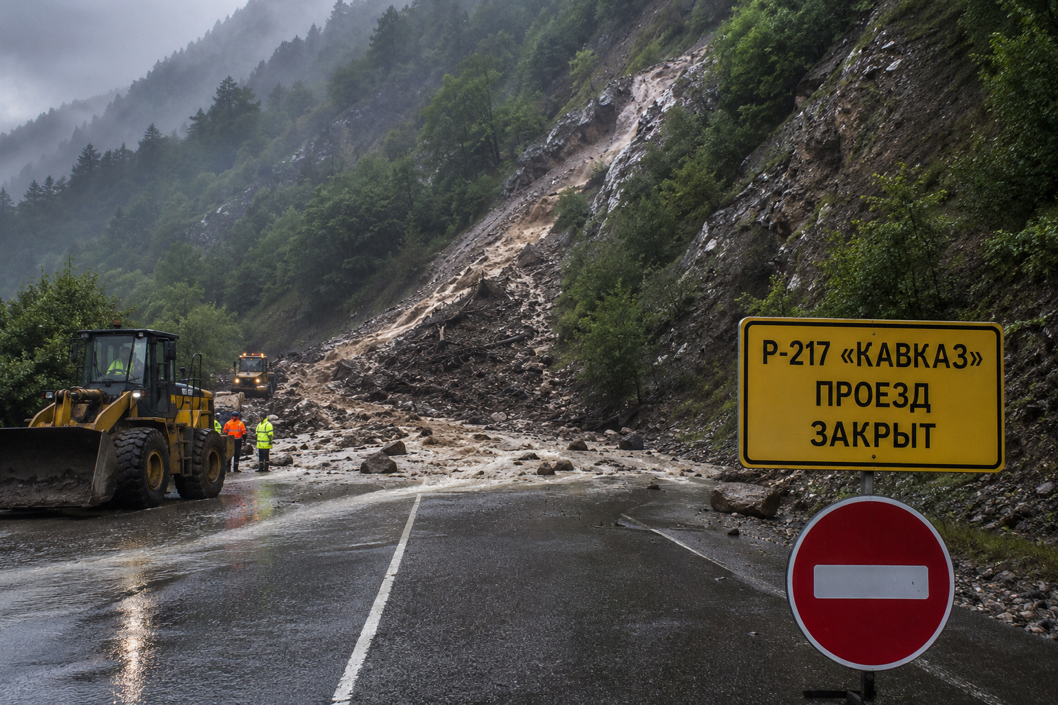 A section of the Kavkaz Highway in Chechnya has been closed due to a mudflow.