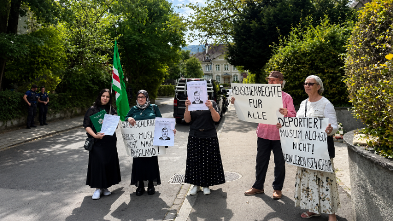 In Switzerland, protesters demanded that Chechen refugees not be deported to Russia