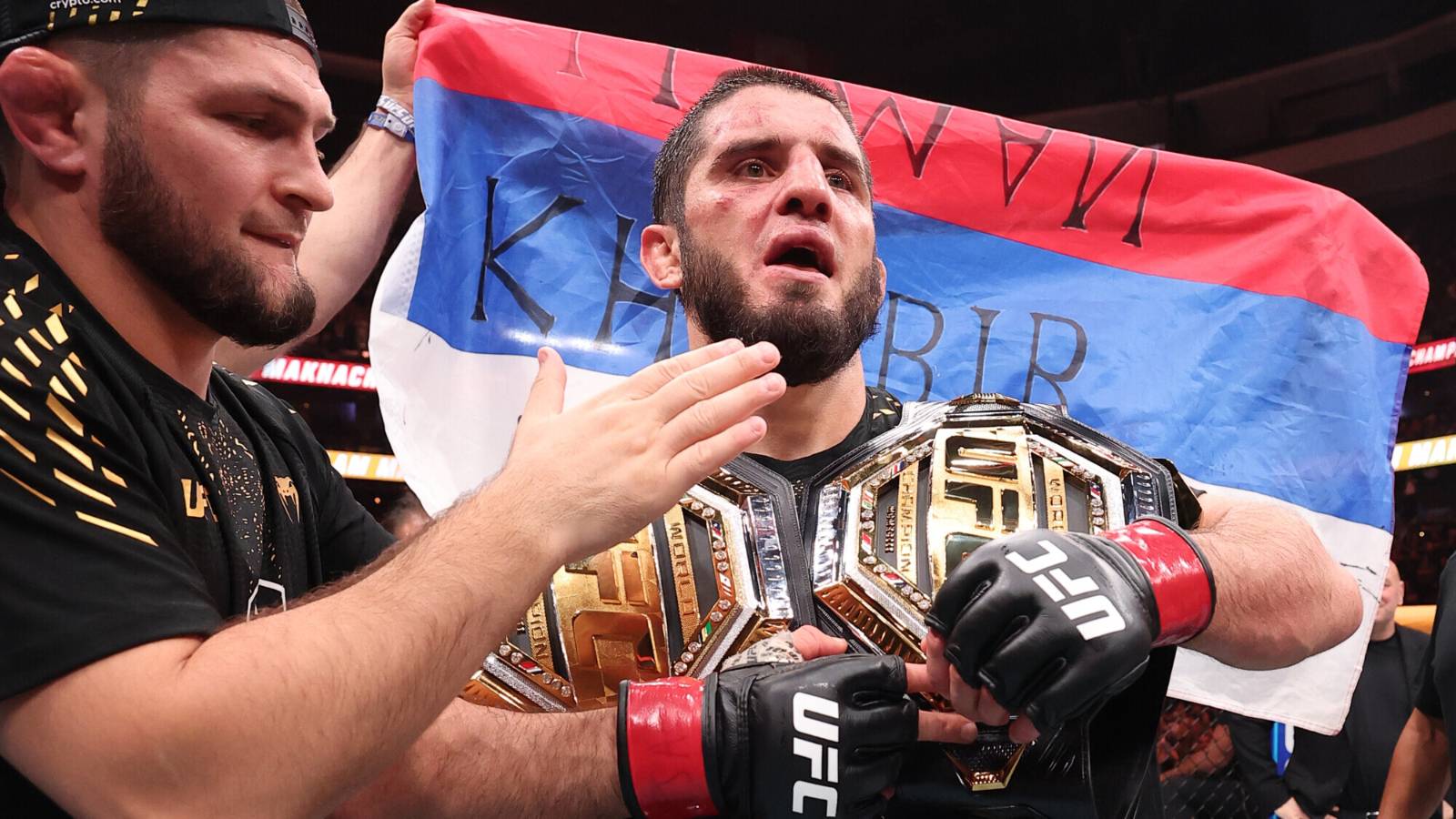 Makhachev triumphantly defended his UFC title and raised the Russian flag